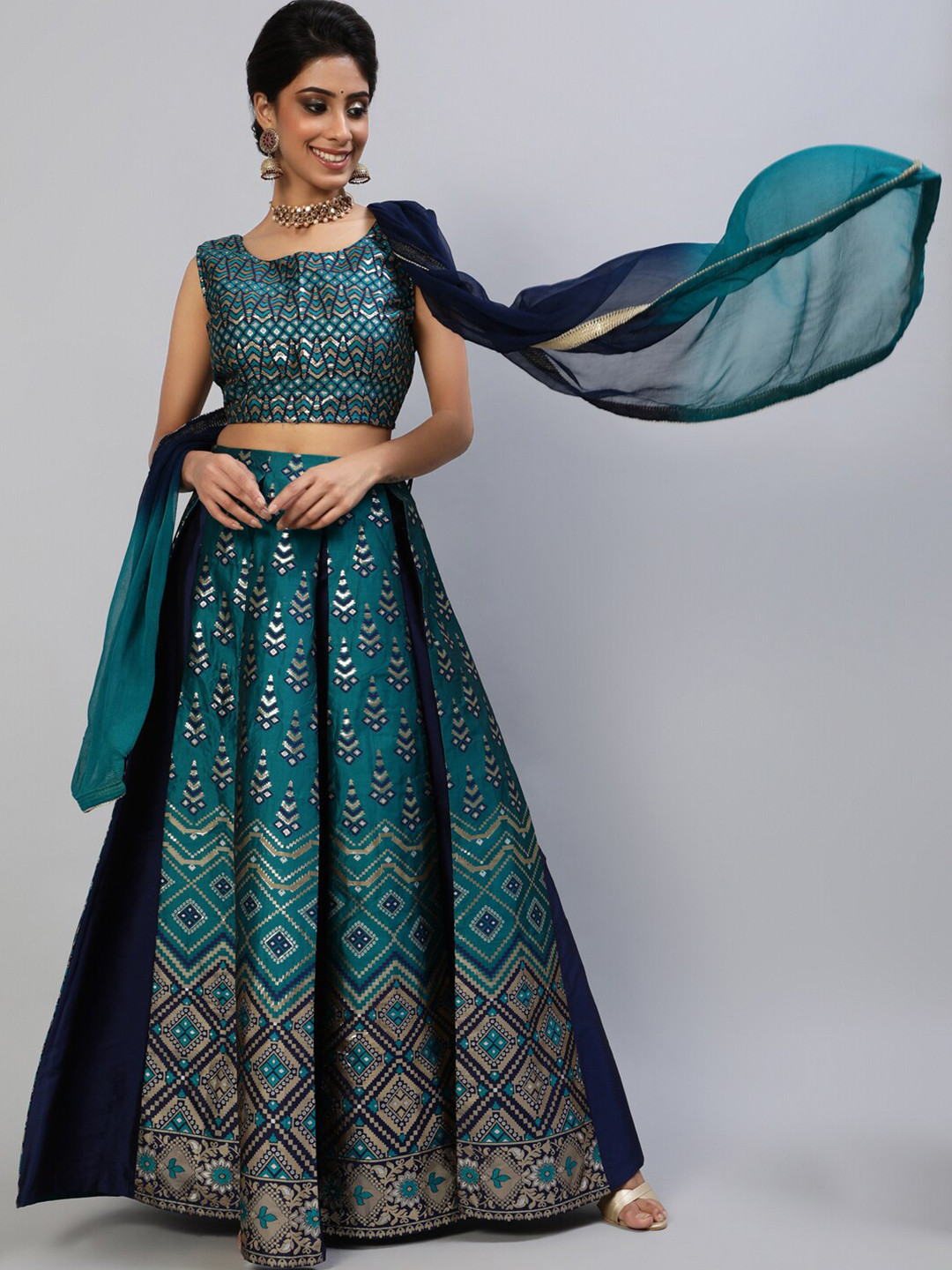 Buy AKS Woven Design Ready To Wear Lehenga & Blouse With Dupatta