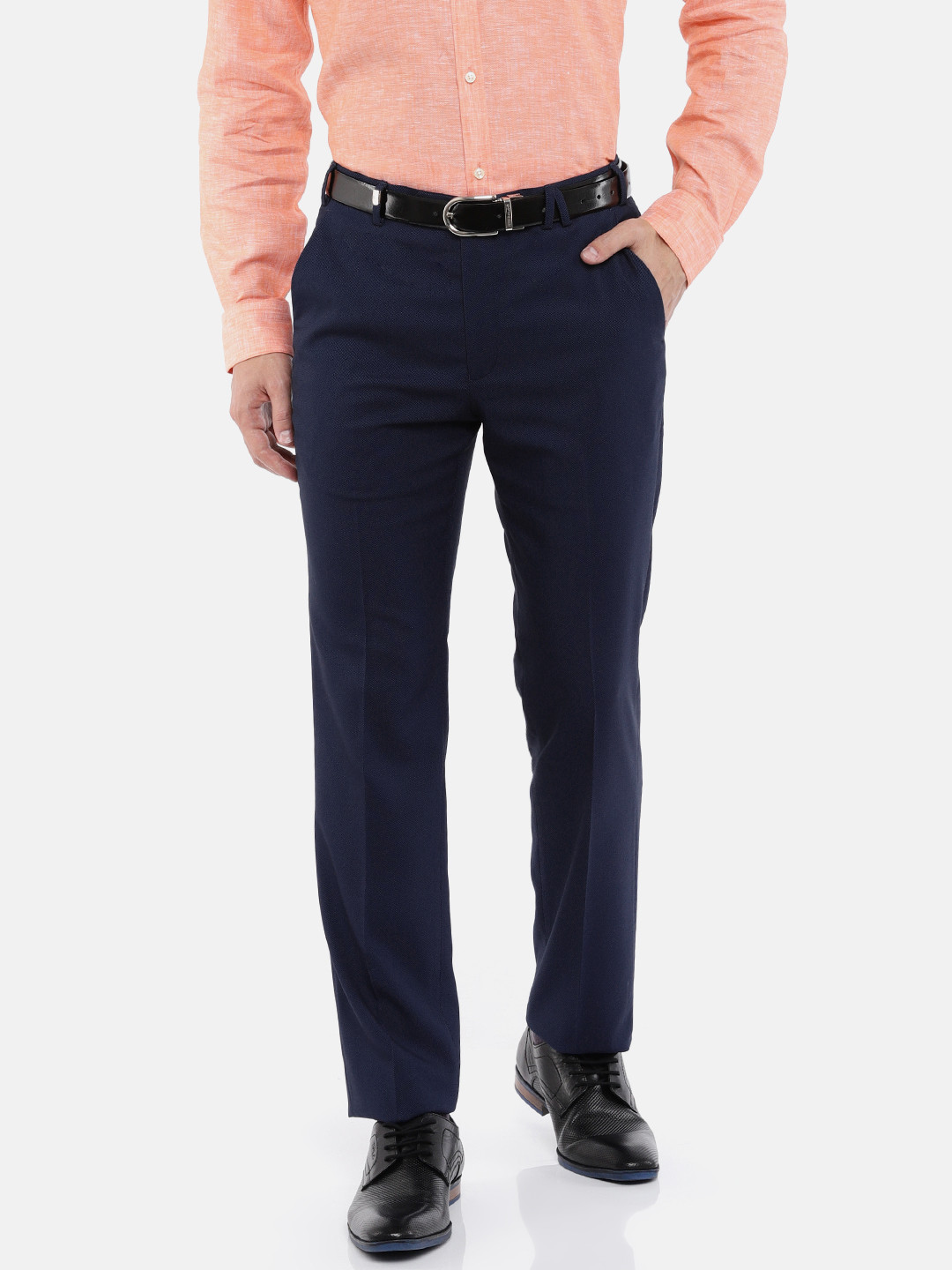 Buy Park Avenue Men Blue Super Slim Fit Solid Formal Trousers ...