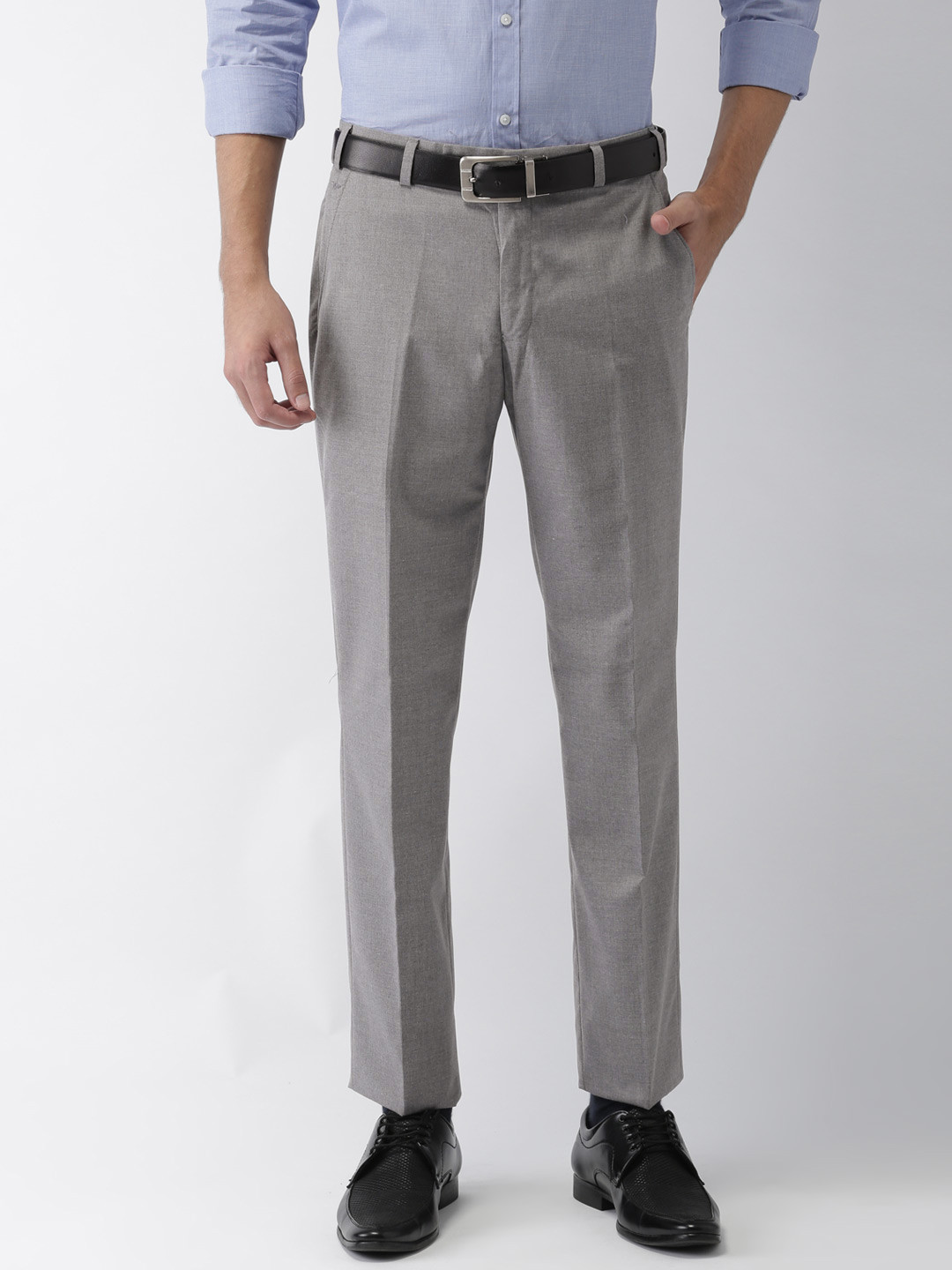 Buy Park Avenue Men Grey Super Slim Fit Solid Formal Trousers ...