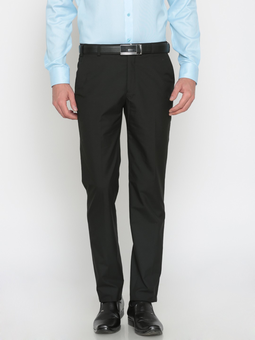 Buy Park Avenue Men Black Super Slim Fit Solid Formal Trousers ...