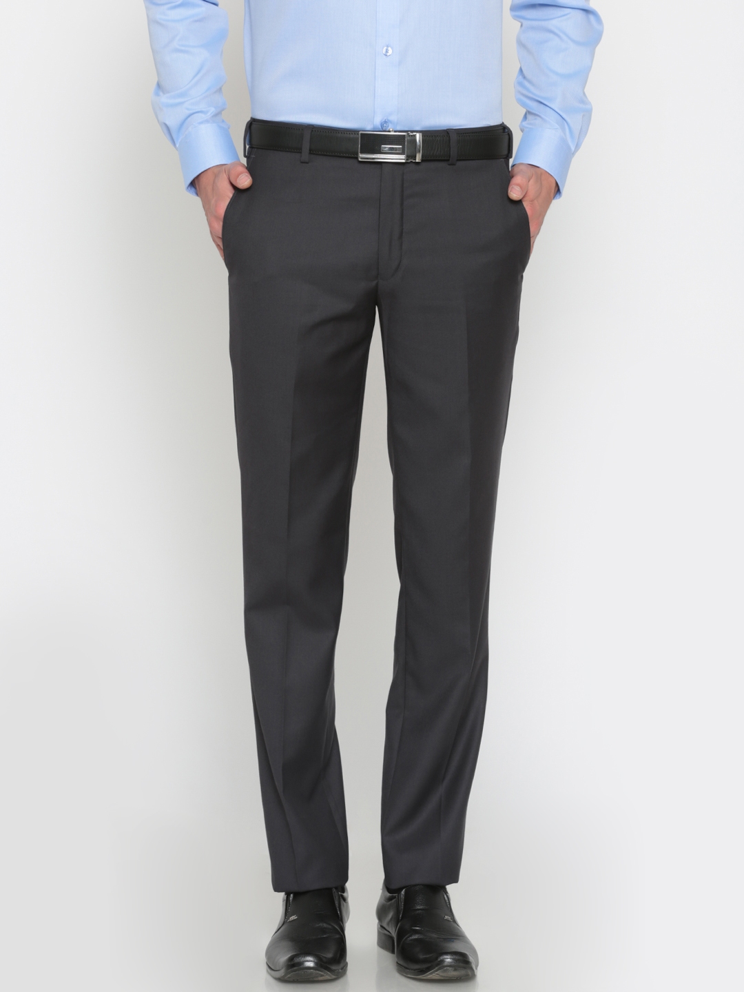 Buy Park Avenue Men Charcoal Super Slim Fit Solid Formal Trousers ...