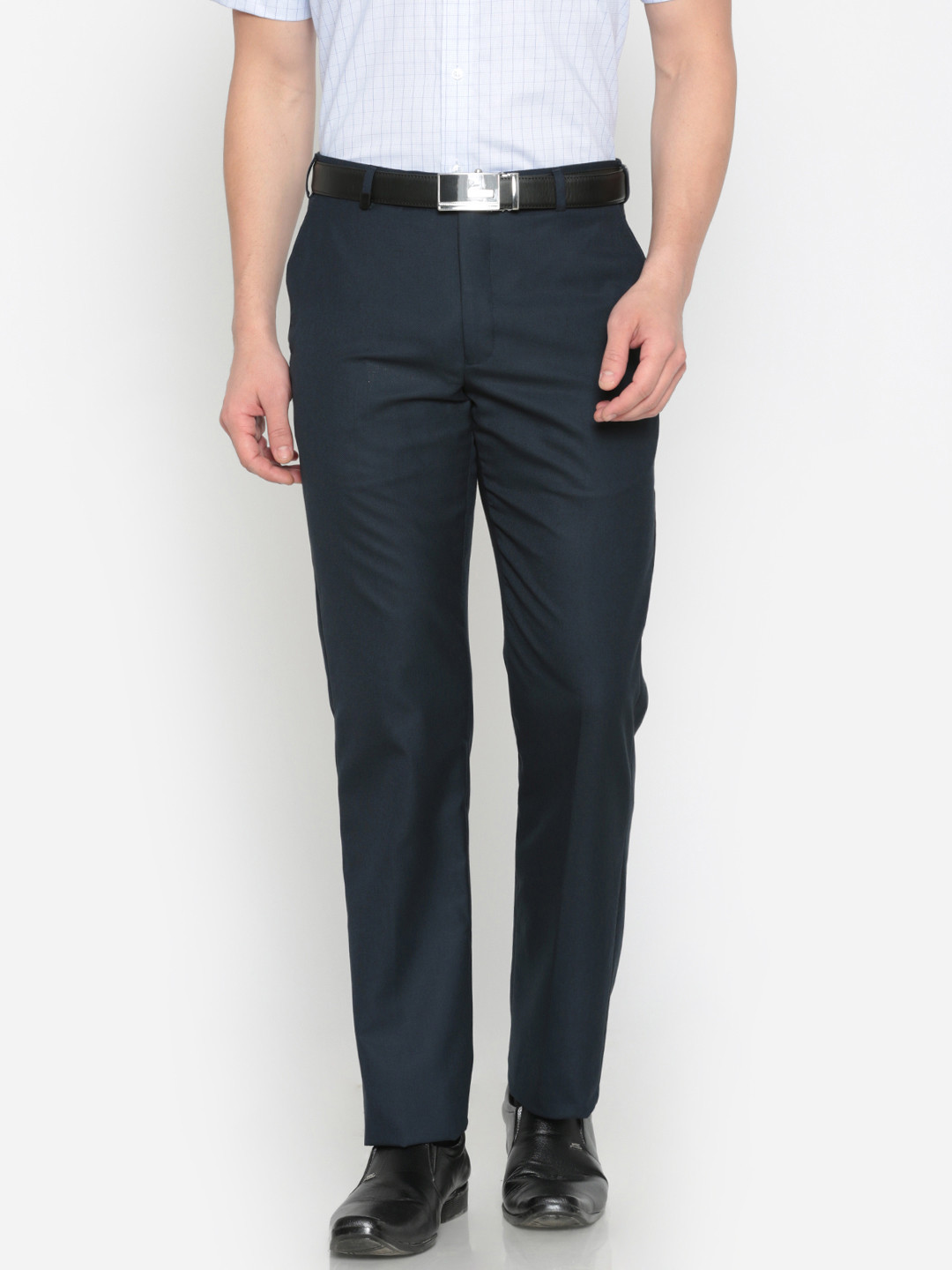 Buy Park Avenue Men Blue Smart Slim Fit Solid Formal Trousers ...