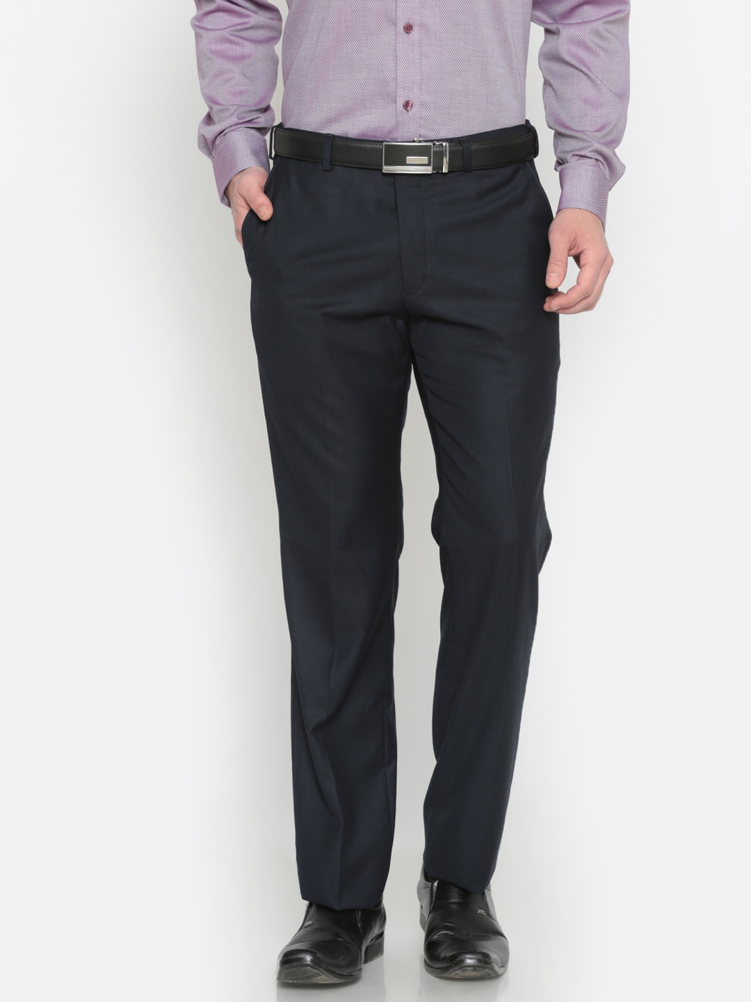 Buy Park Avenue Men Blue Smart Slim Fit Solid Formal Trousers ...