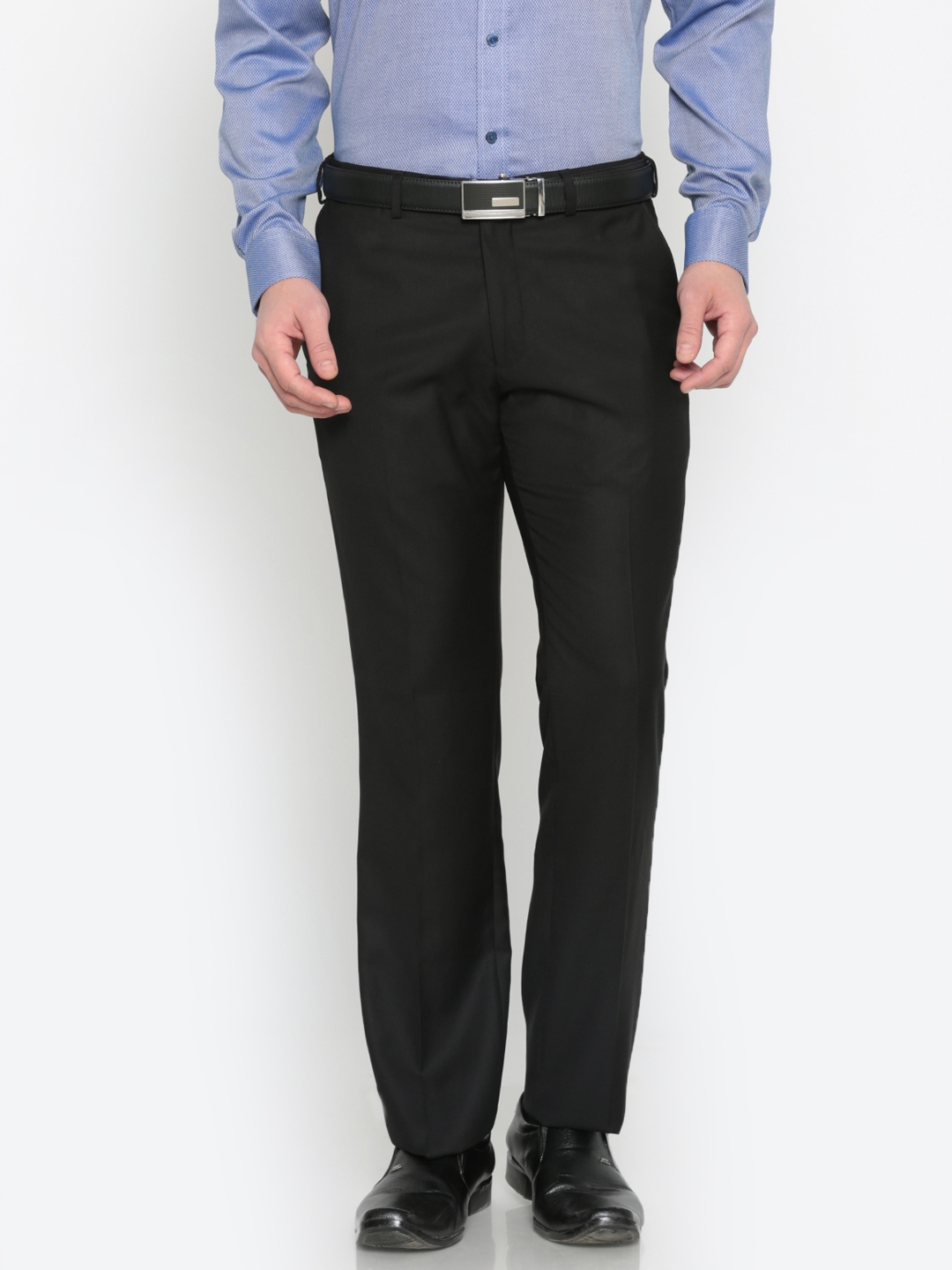 Buy Park Avenue Men Black Smart Slim Fit Solid Formal Trousers ...