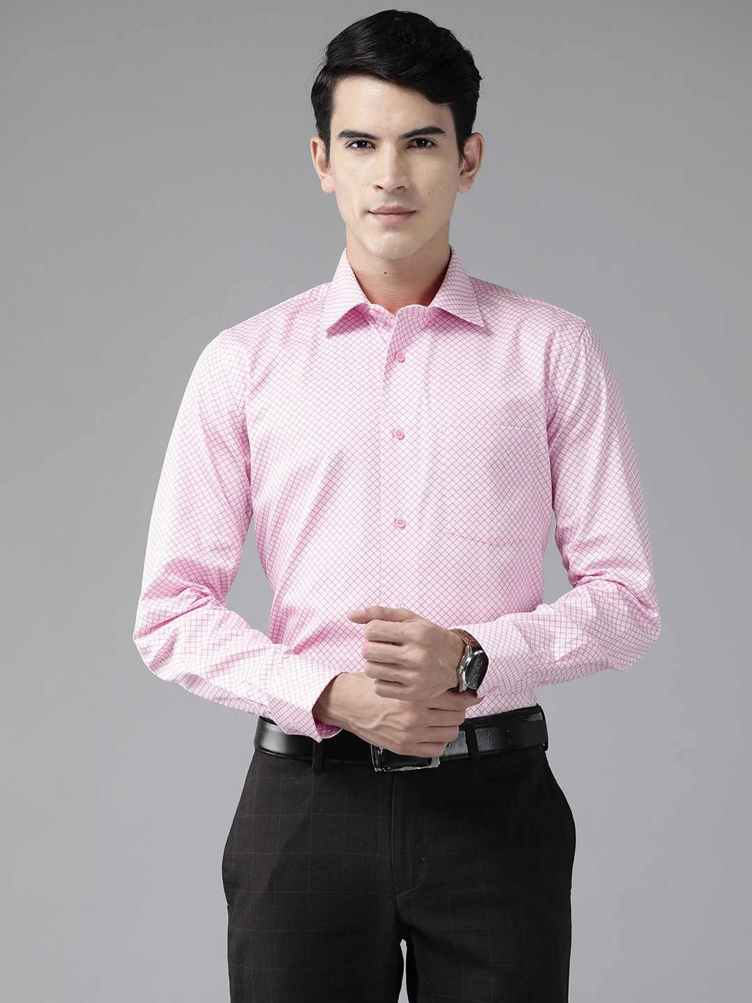 Buy Blackberrys Pure Cotton Slim Fit Micro Checked Formal Shirt ...