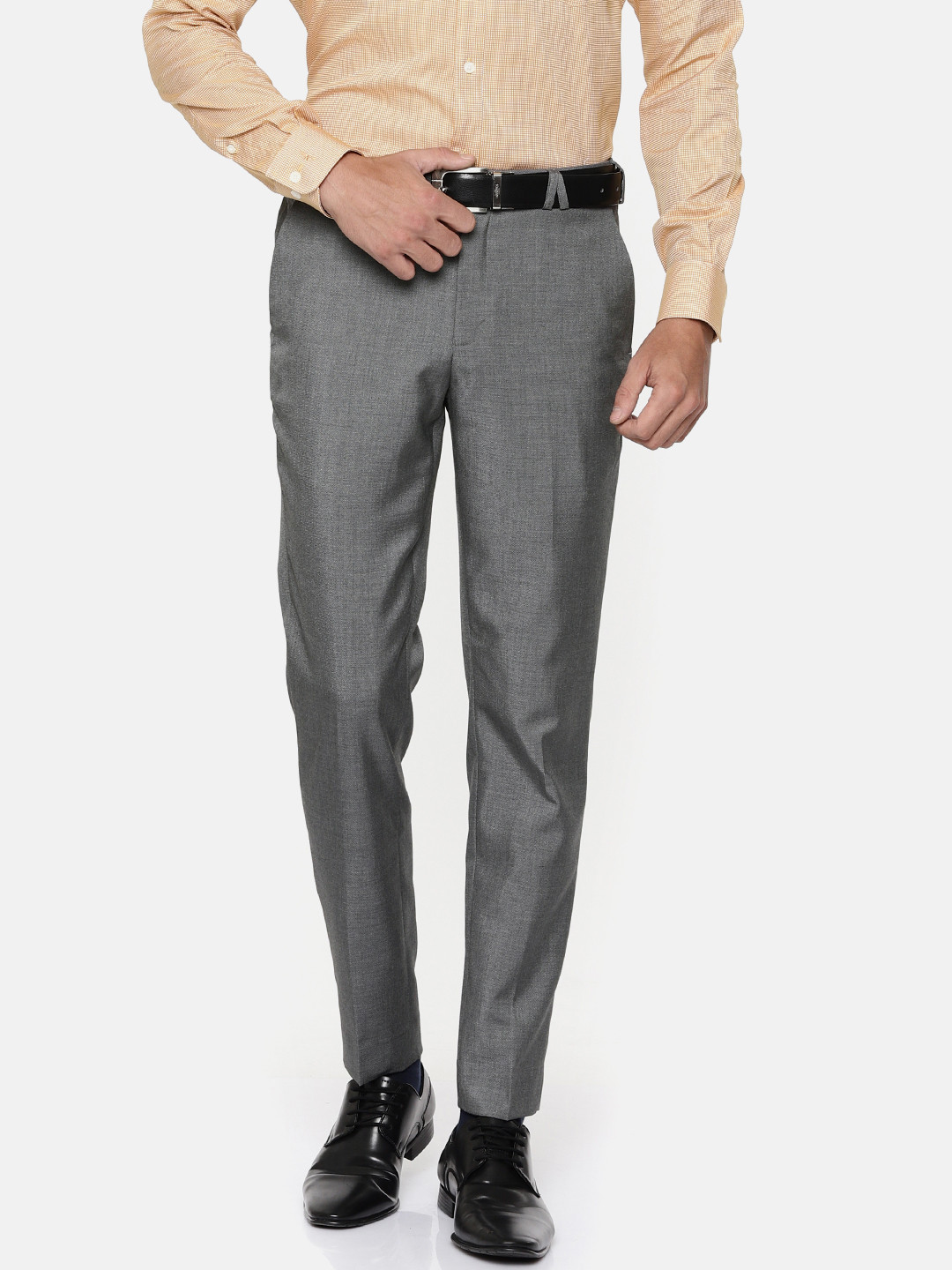 Buy Park Avenue Men Grey Regular Fit Solid Formal Trousers - Trousers ...