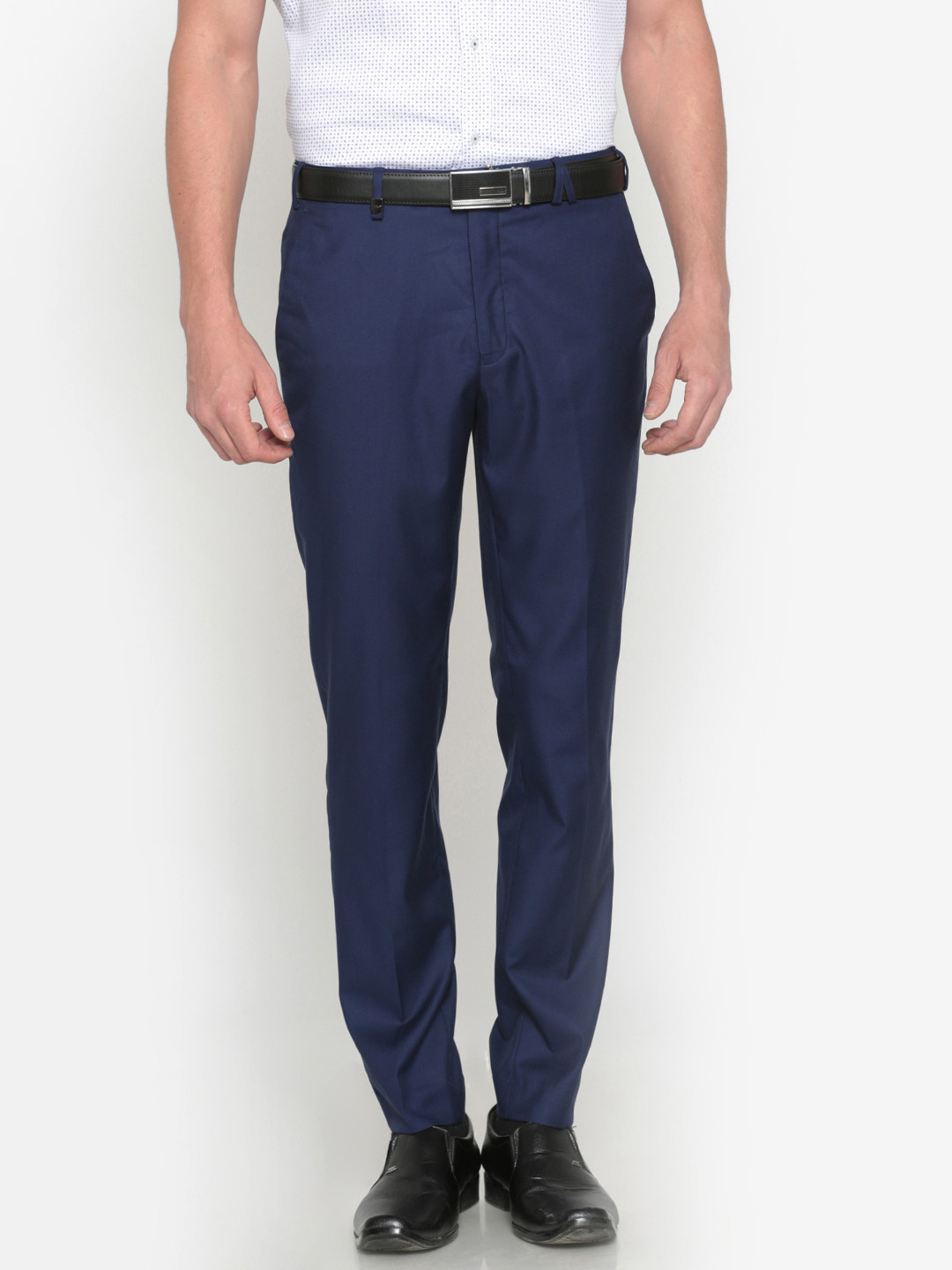 Buy Park Avenue Men Navy Blue Regular Fit Solid Formal Trousers ...