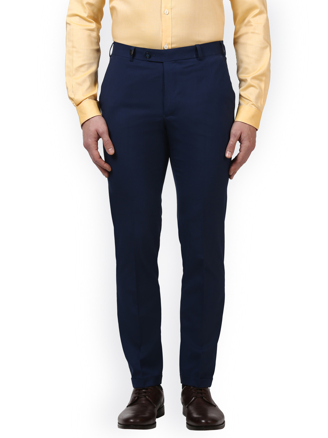 Buy Park Avenue Men Navy Blue Regular Fit Solid Formal Trousers ...