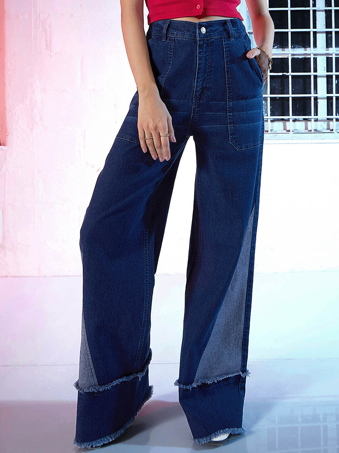 Women Blue Low Distress Slit Stretchable Jeans