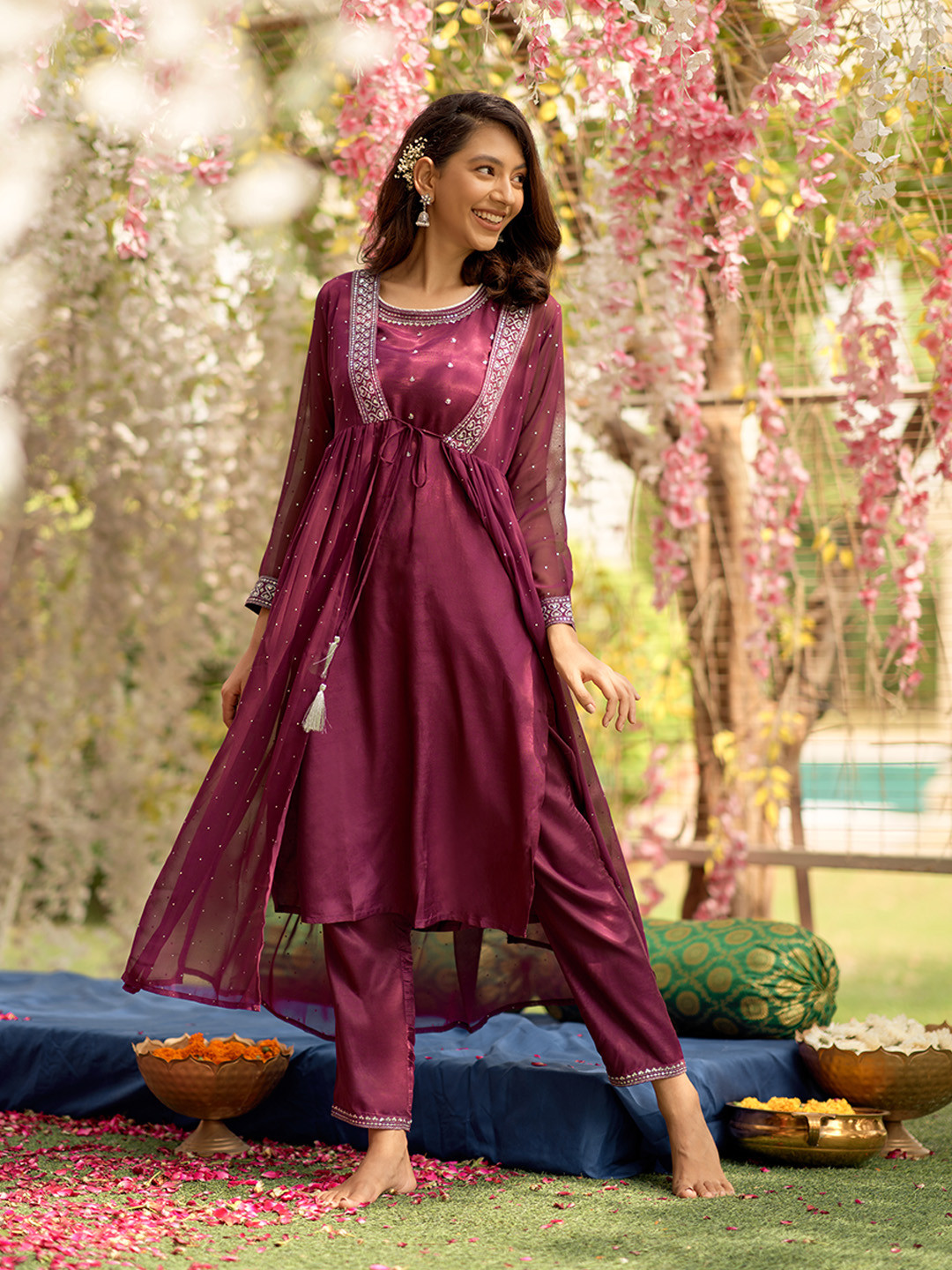Ethnic Kurta Set with Multicolor Embroidery Jacket