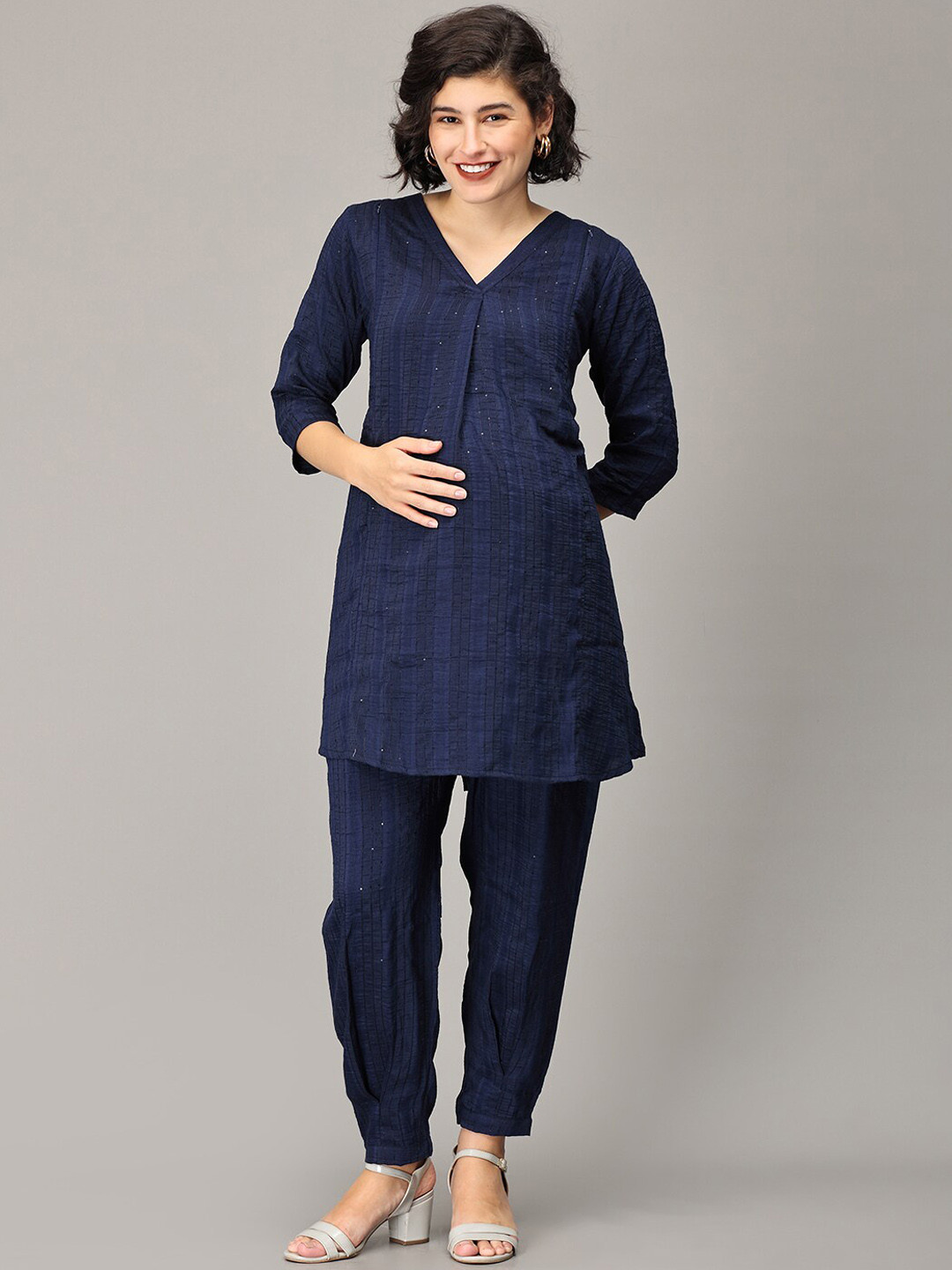 Pink Velvet Maternity Kurta Set