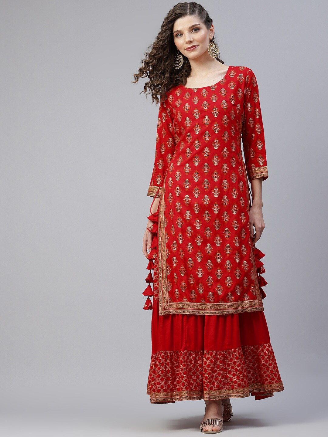 Buy AKS Red Ethnic Motifs Printed Layered Maxi Ethnic Dress - Ethnic ...