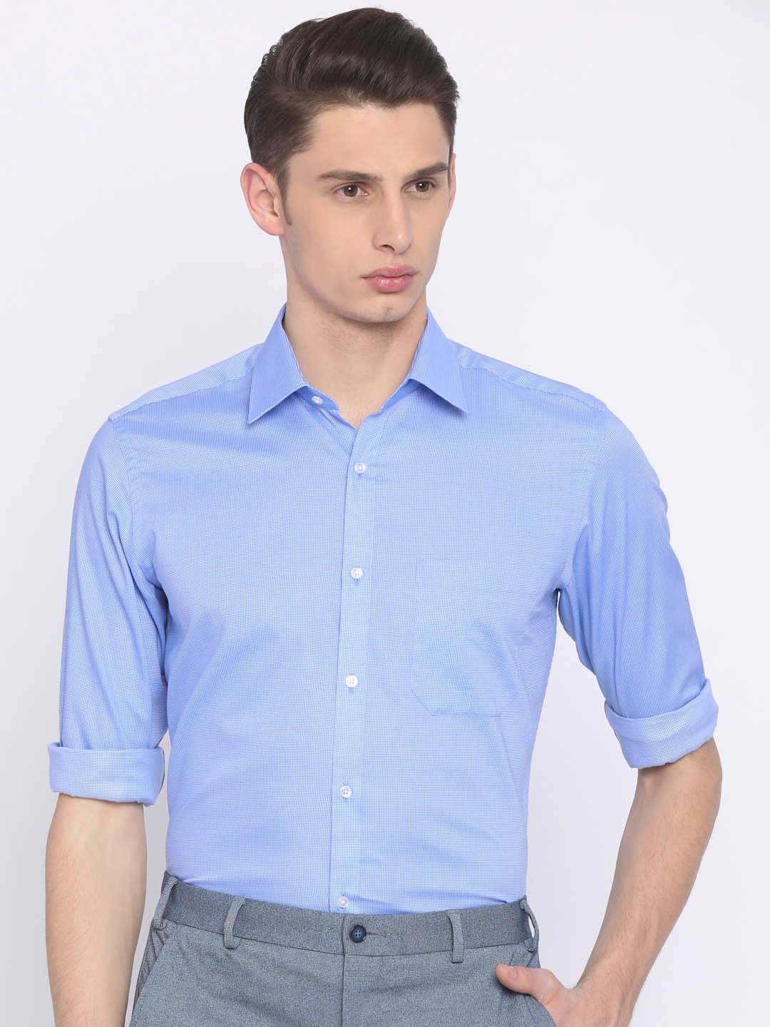 Buy Raymond Men Blue Self Design Smart Casual Shirt - Shirts for Men ...