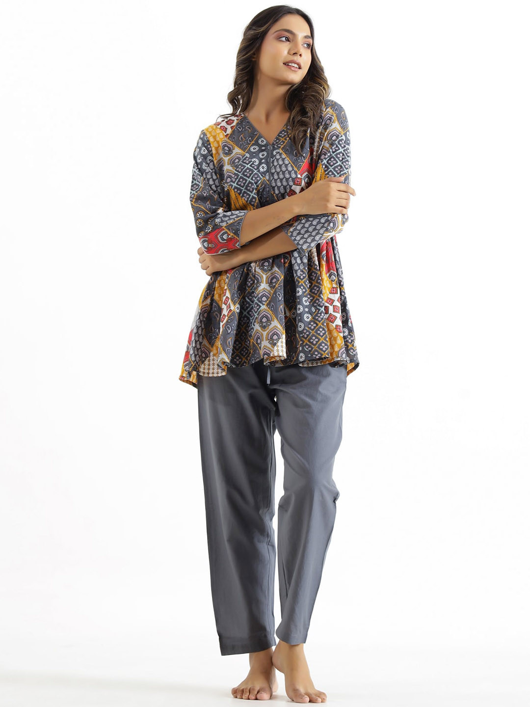 Sootisyahi 'Firm Mint ' Azofree Handblock Printed Pure Cotton Night Suit