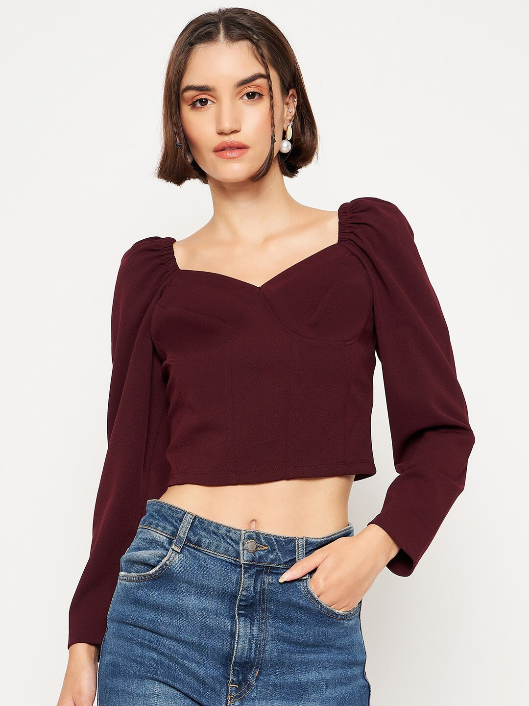 Women's Red Sweetheart Neck Bralette Crop Top