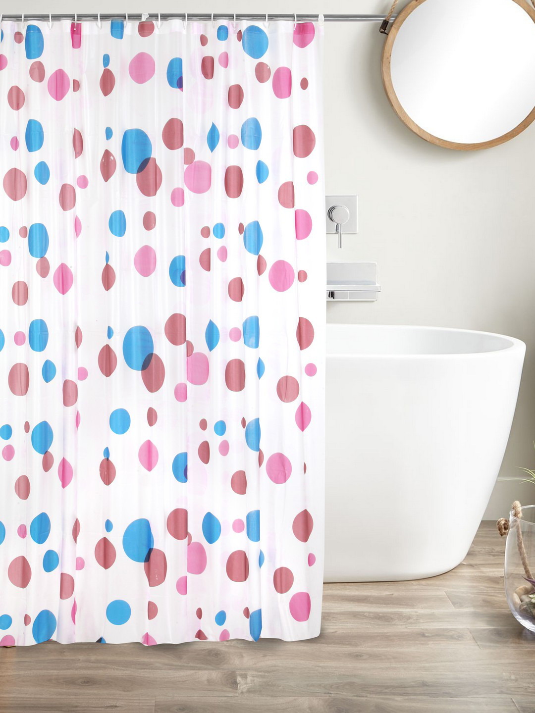 Buy Cortina White & Pink Printed Polyester Single Shower Curtain Shower Curtains for Unisex