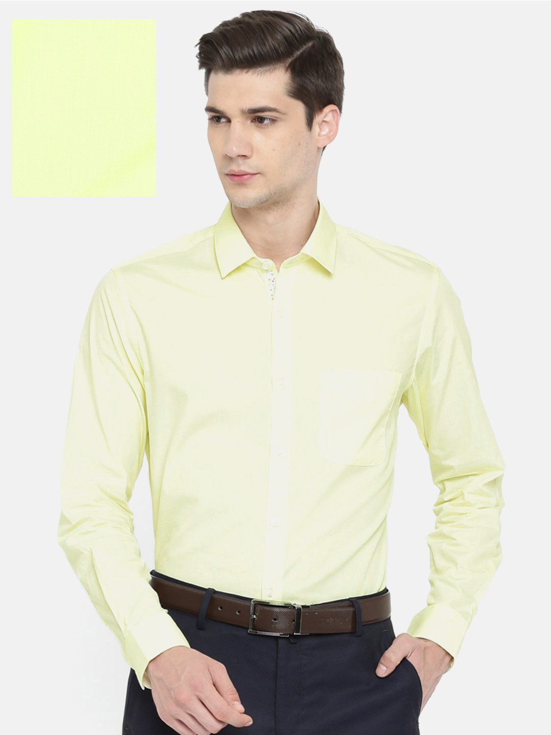 Buy Peter England Men Yellow Super Slim Fit Solid Formal Shirt Shirts
