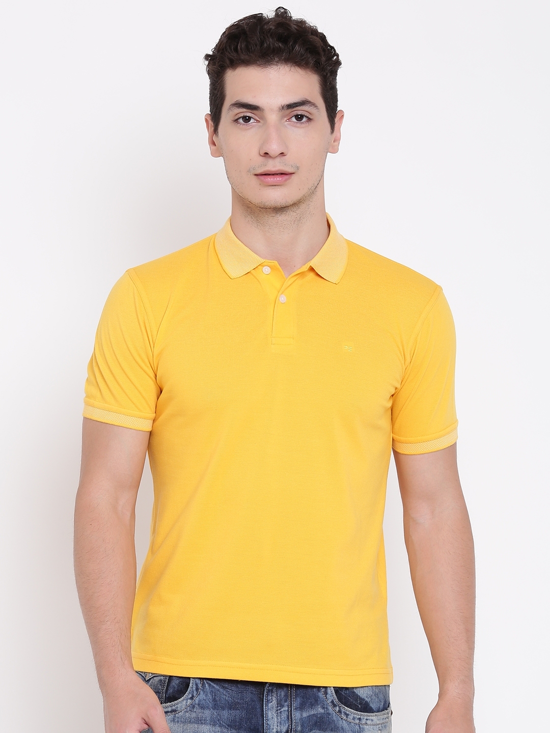 Buy Peter England Men Yellow Solid Polo Collar T Shirt - Tshirts for ...