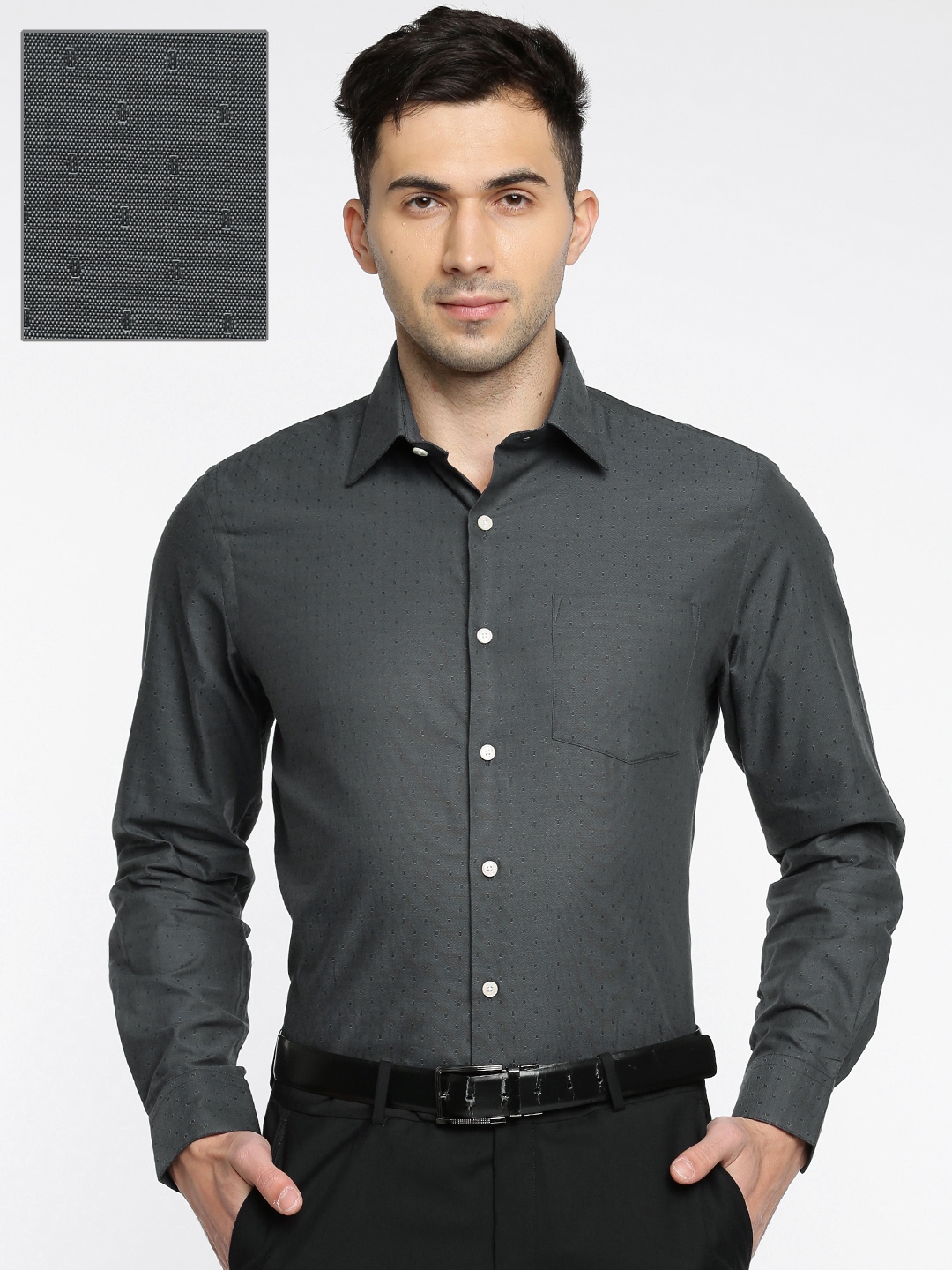 Buy Arrow Men Charcoal Classic Slim Fit Self Design Formal Shirt ...