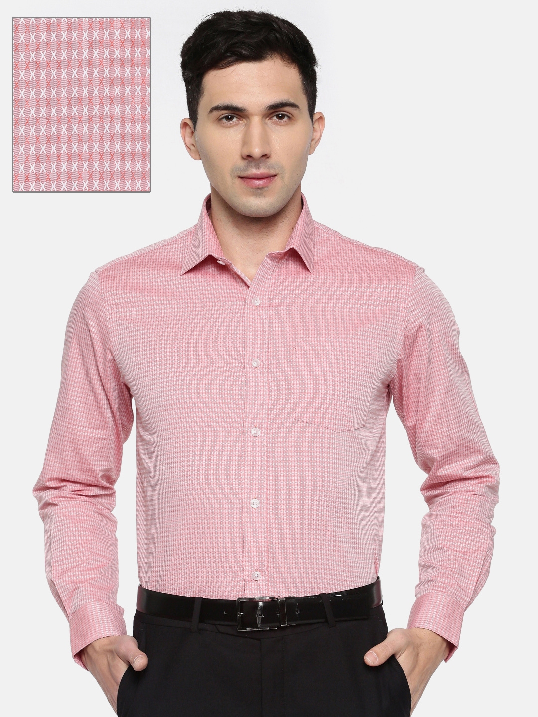 Buy Arrow Men Peach Coloured Classic Slim Fit Self Design Formal Shirt ...