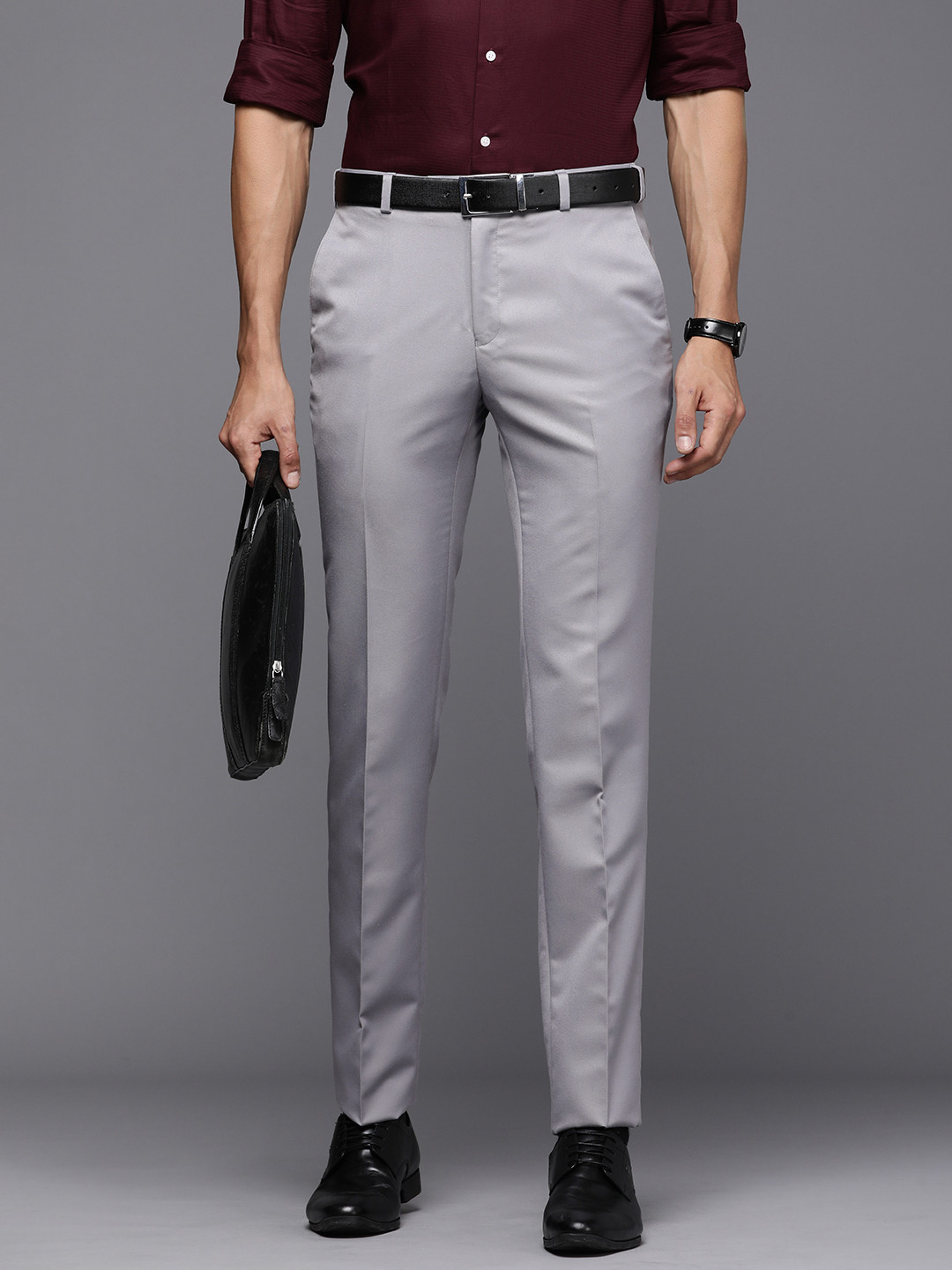 Buy Raymond Men Solid Mid Rise Slim Fit Formal Trousers - Trousers for ...