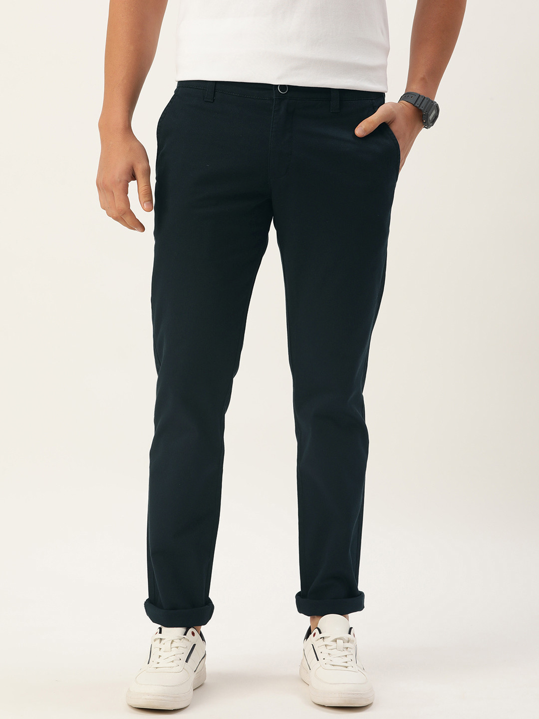 Buy Parx Men Solid Tapered Fit Chinos Trousers - Trousers for Men ...