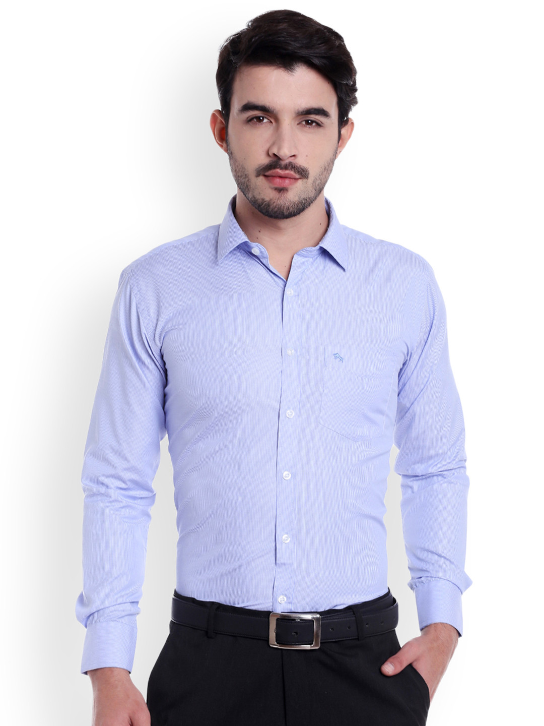 Buy DCot By Donear Men Blue Slim Fit Striped Formal Shirt Shirts for