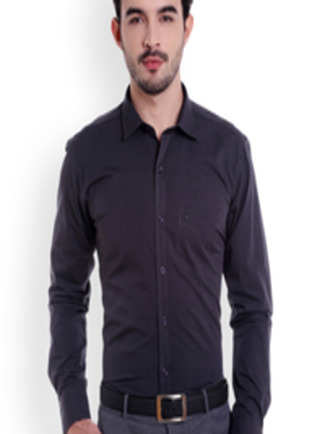 Buy DCot By Donear Men Charcoal Slim Fit Self Design Formal Shirt ...