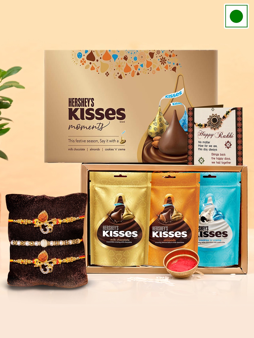 Buy TIED RIBBONS Set Of 3 Beaded Rakhis With Hersheys Kisses Chocolates ...