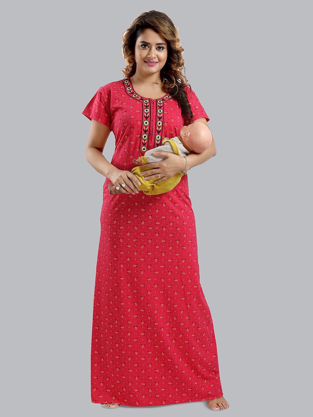 Buy FOMTI Printed Maxi Maternity Cotton Nightdress Nightdress for