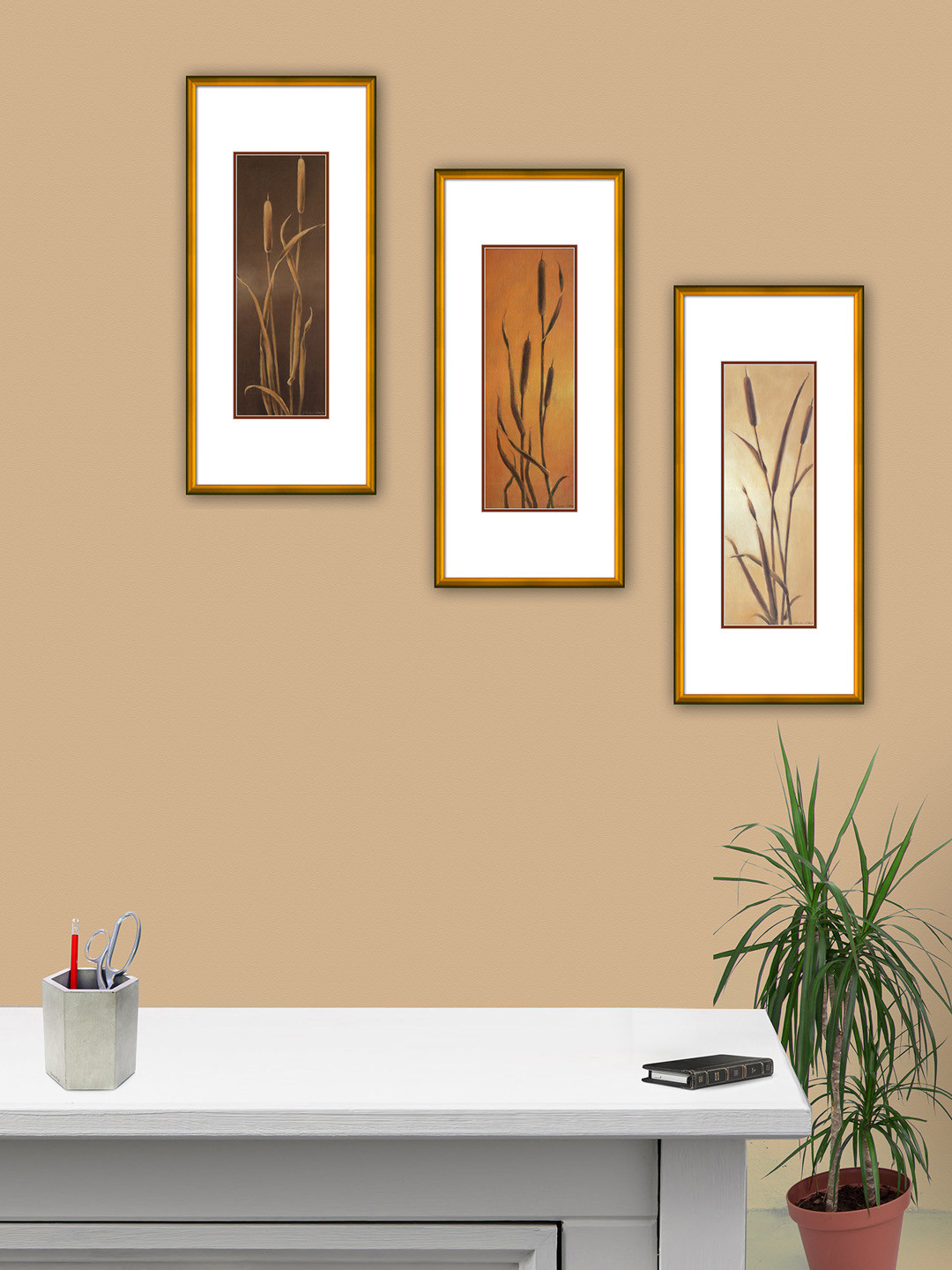 Buy Elegant Arts & Frames Gold & Brown Set Of 3 Metal Framed Wall Art Wall Art for Unisex