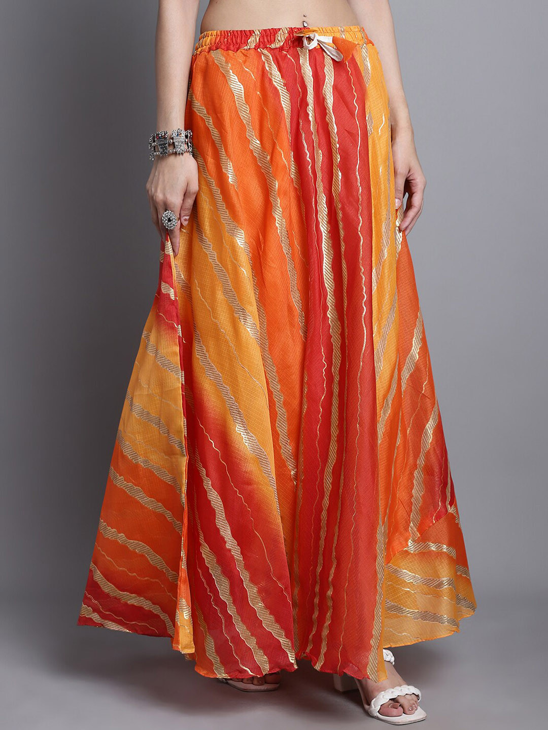 Buy SOUNDARYA Striped Cotton Flared Maxi Skirt Skirts for Women