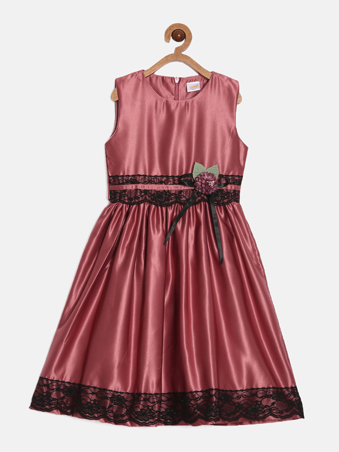 Buy Aomi Girls Corsage Detailed Round Neck Sleeveless Fit & Flare Dress ...