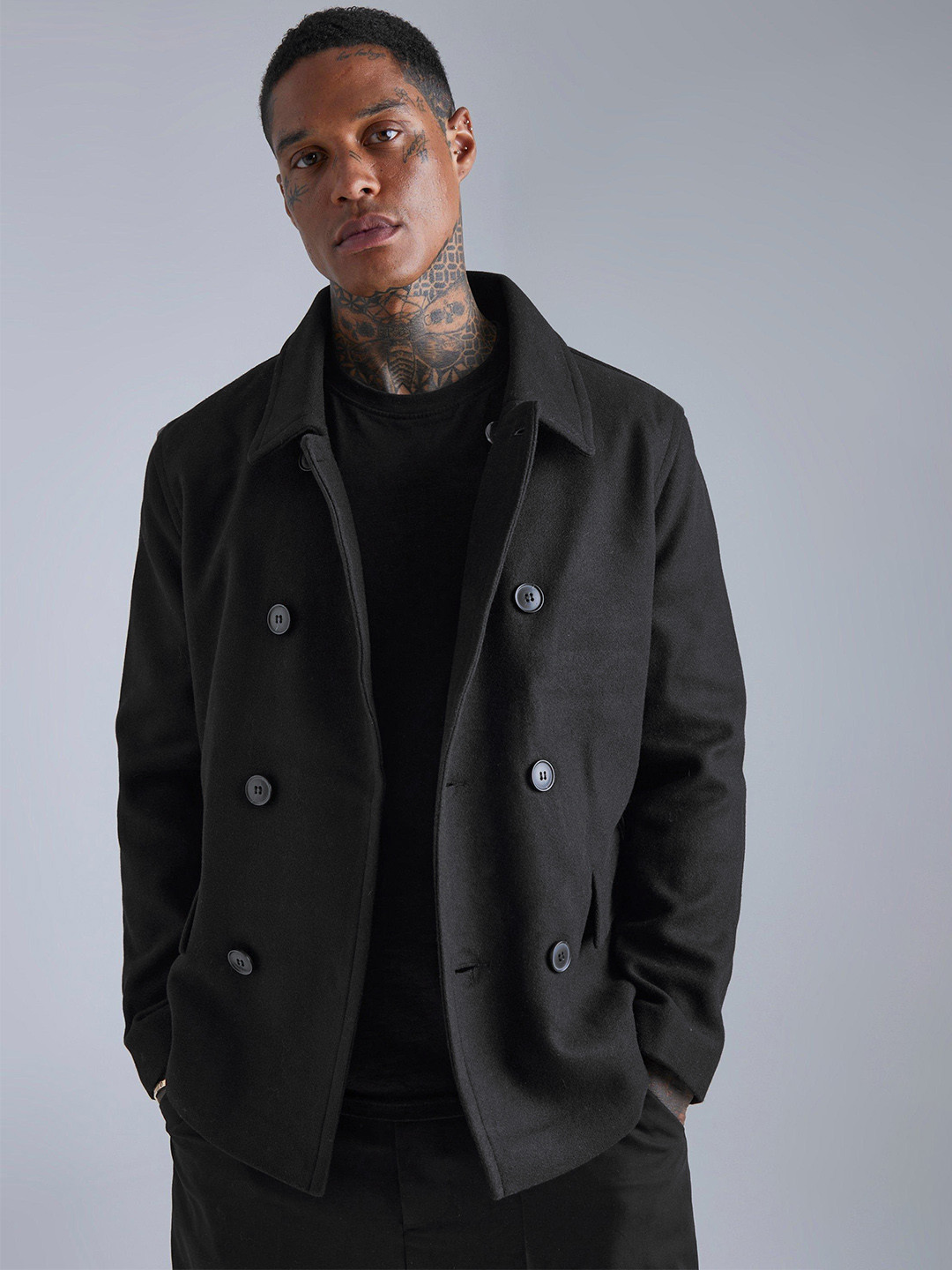 Buy BoohooMAN Solid Wool Look Pea Coat Coats for Men 24409014 Myntra