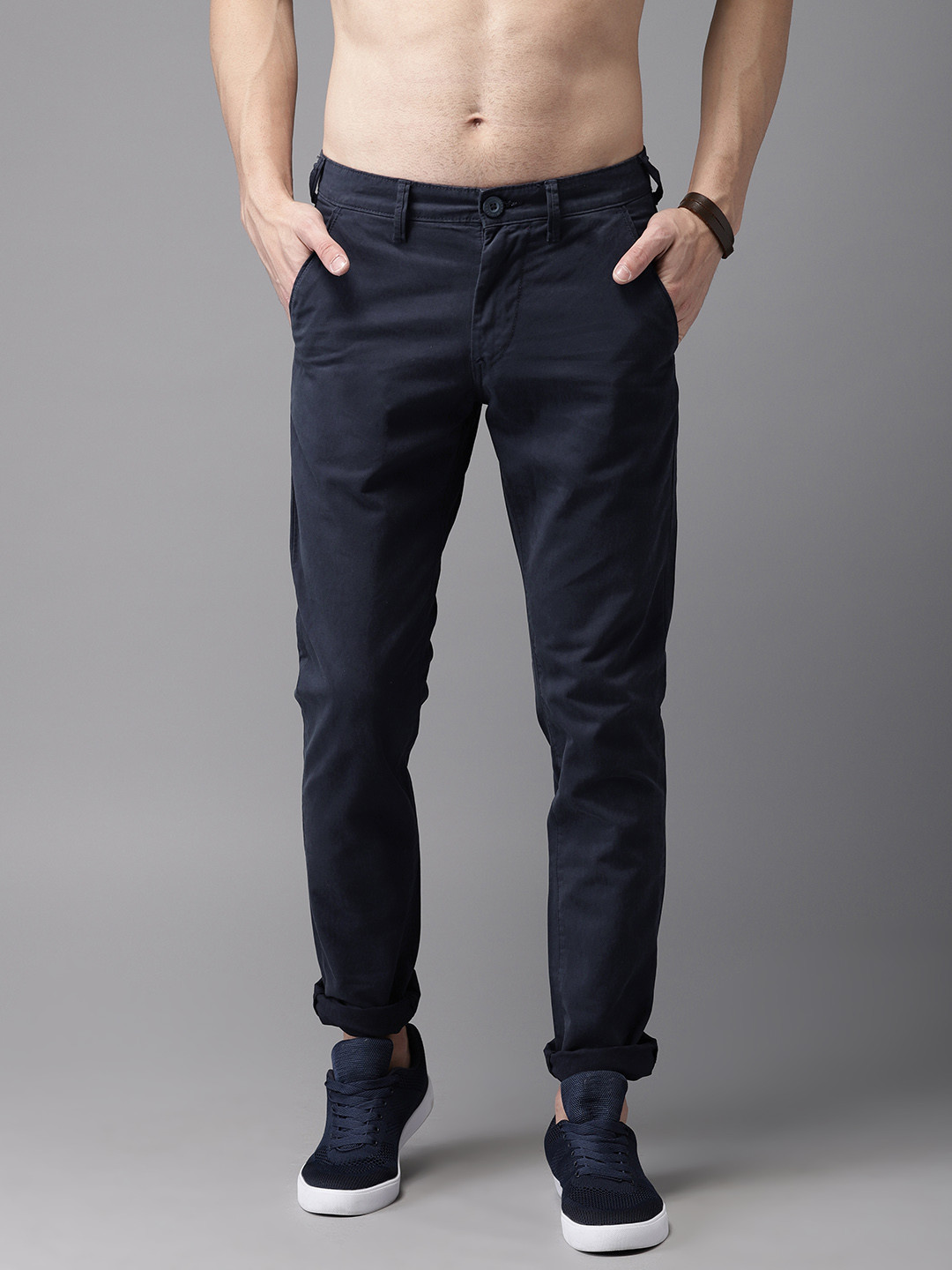 Buy HERE&NOW Men Navy Slim Fit Solid Chinos - Trousers for Men 2441455 ...