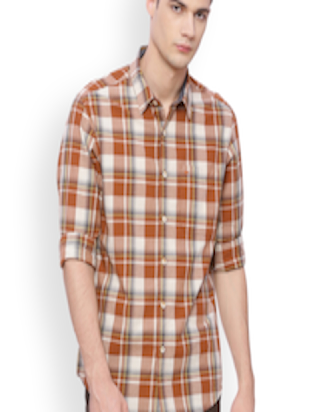 Buy Basics Men Brown Checked Slim Fit Casual Shirt - Shirts for Men ...