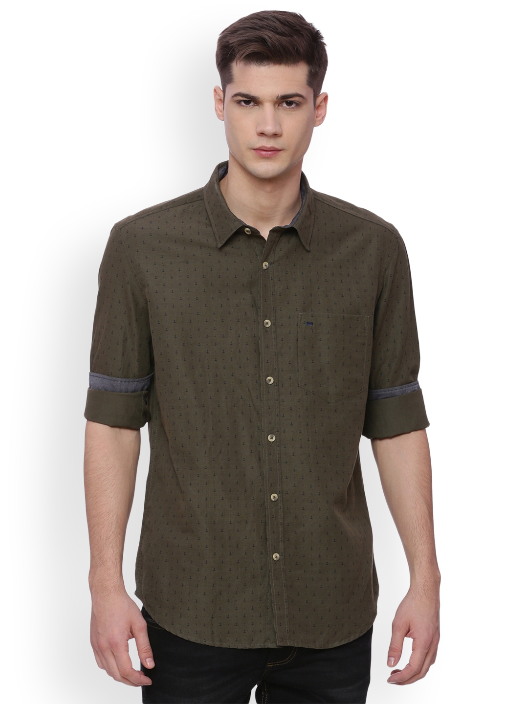 Buy Basics Men Green Slim Fit Printed Casual Shirt - Shirts for Men ...