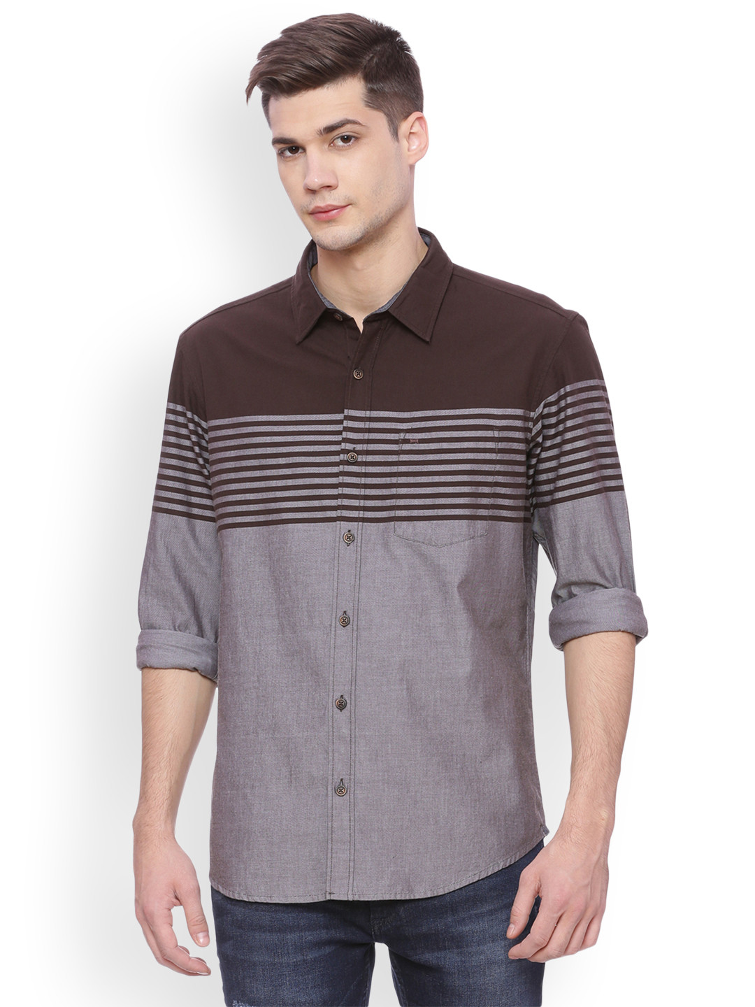 DYLAN GRAY Mens Brown Striped Casual Shirt main image 1