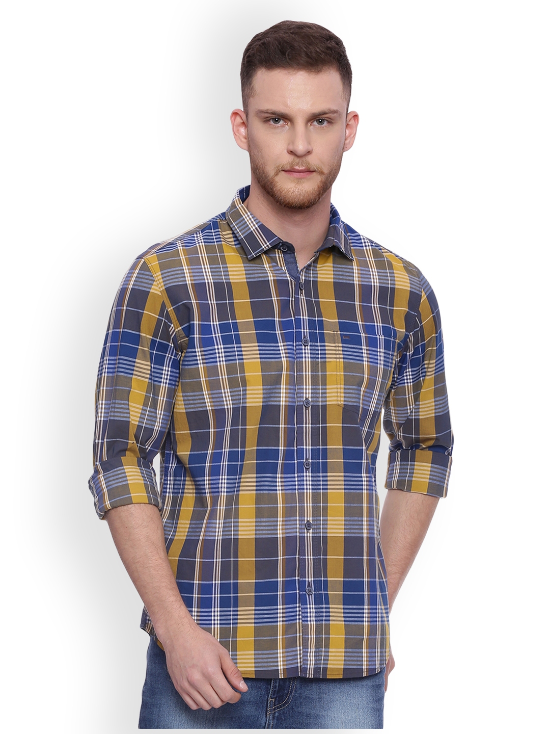 Buy Basics Men Yellow Slim Fit Checked Casual Shirt - Shirts for Men ...