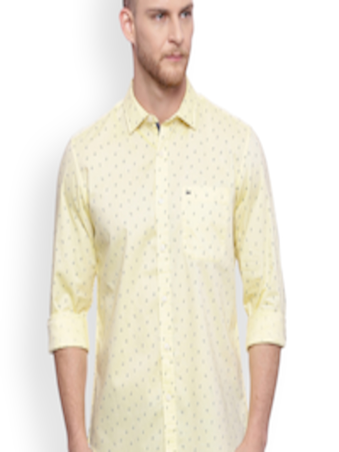Buy Basics Men Yellow Slim Fit Printed Casual Shirt - Shirts for Men ...