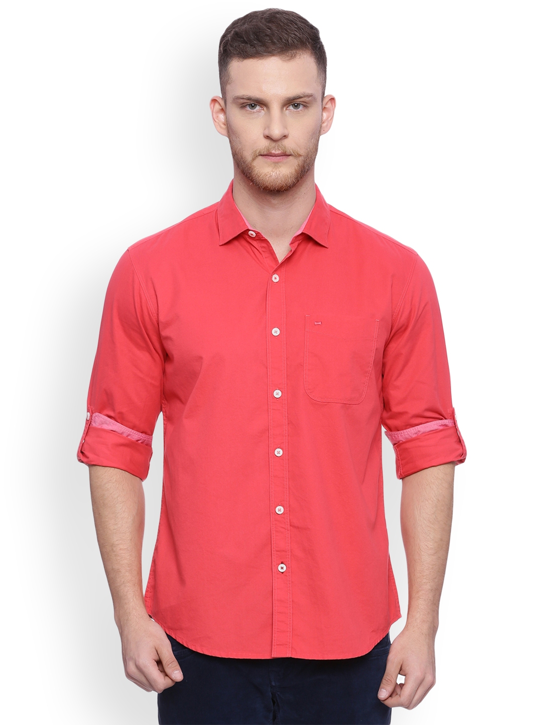 Buy Basics Men Red Slim Fit Solid Casual Shirt - Shirts for Men 2441956 ...