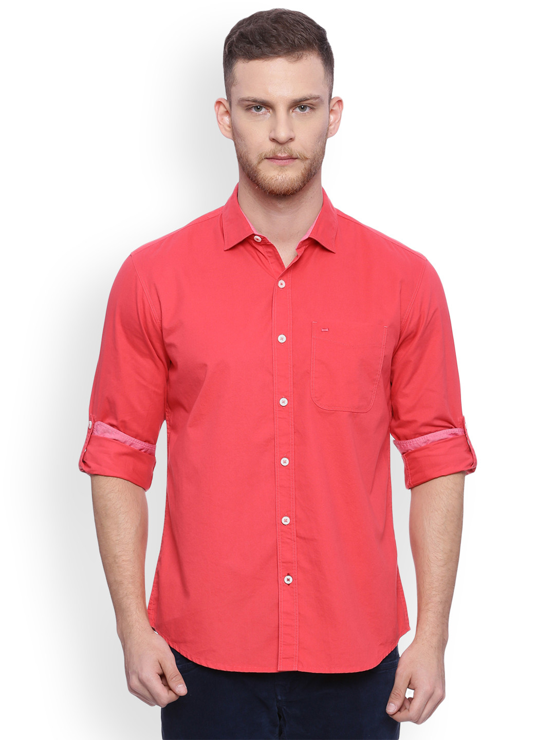 Buy Basics Men Red Slim Fit Solid Casual Shirt Shirts for Men 2441956