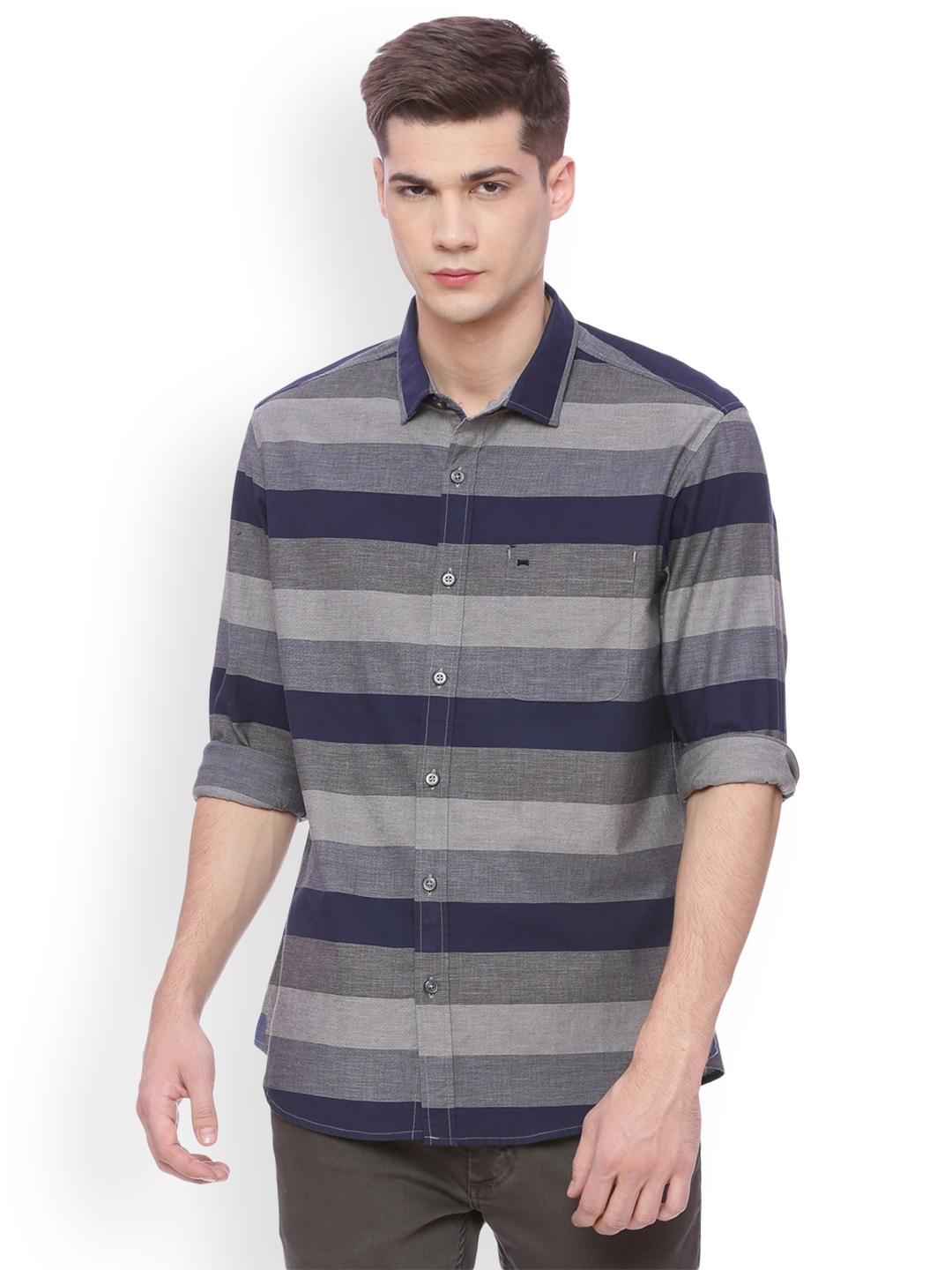 Buy Basics Men Navy Blue Slim Fit Striped Casual Shirt - Shirts for Men ...
