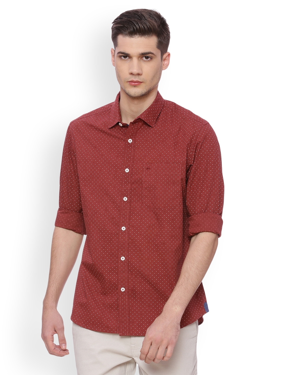 Buy Basics Men Maroon Slim Fit Printed Casual Shirt - Shirts for Men ...