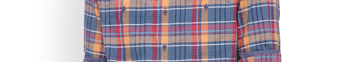 Buy Basics Men Orange & Blue Slim Fit Checked Casual Shirt - Shirts for ...