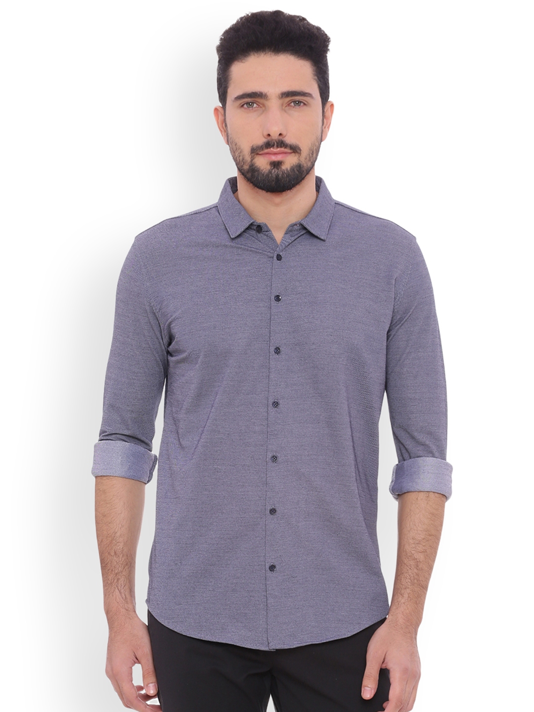 Buy Basics Men Blue Slim Fit Solid Casual Shirt - Shirts for Men ...