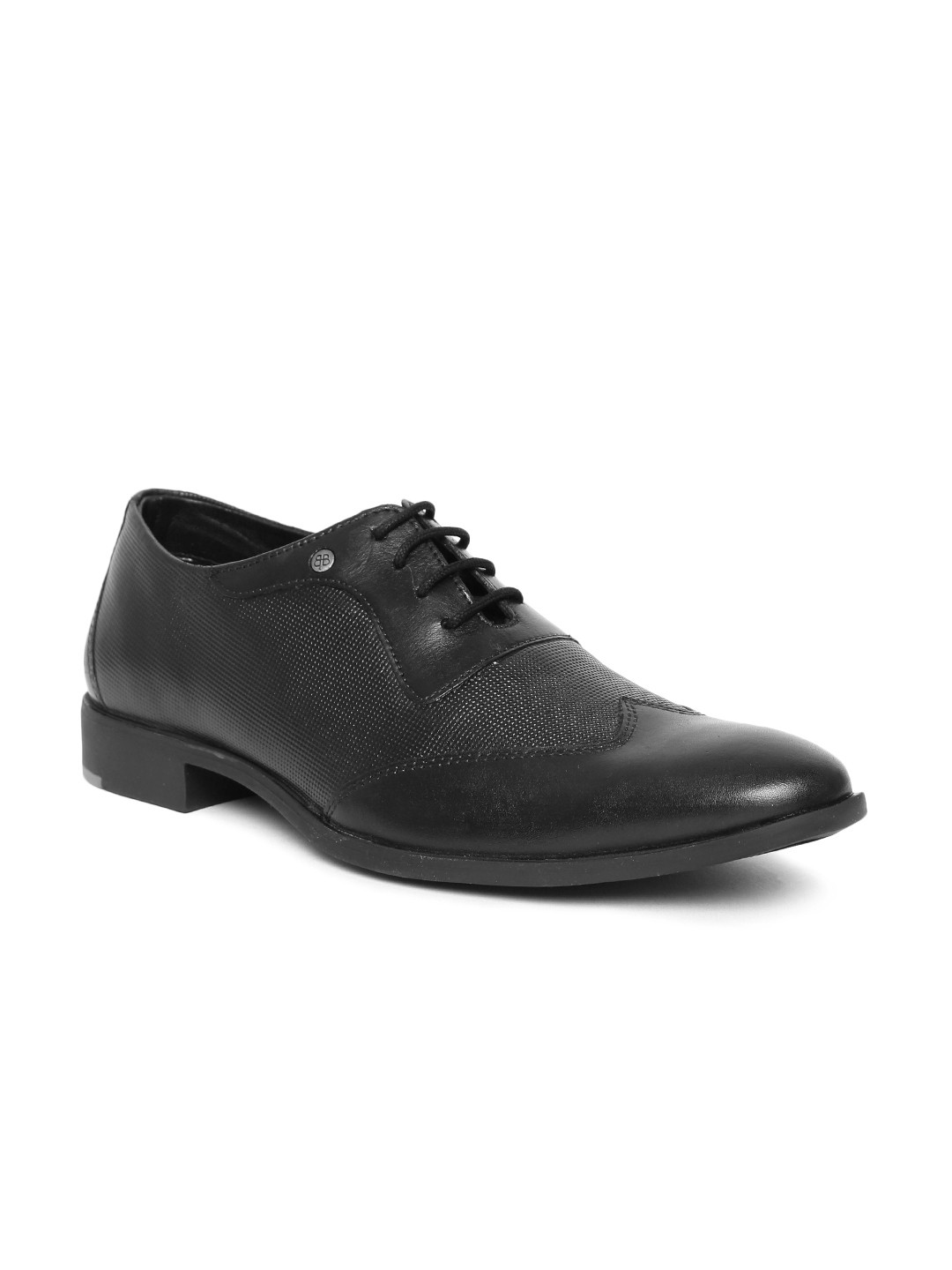 Buy Blackberrys Men Black Textured Leather Oxfords