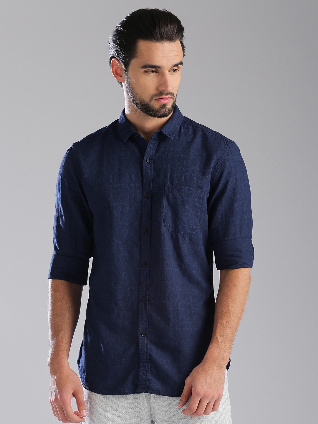 Buy Bossini Men Navy Blue Slim Fit Solid Casual Shirt - Shirts for Men ...