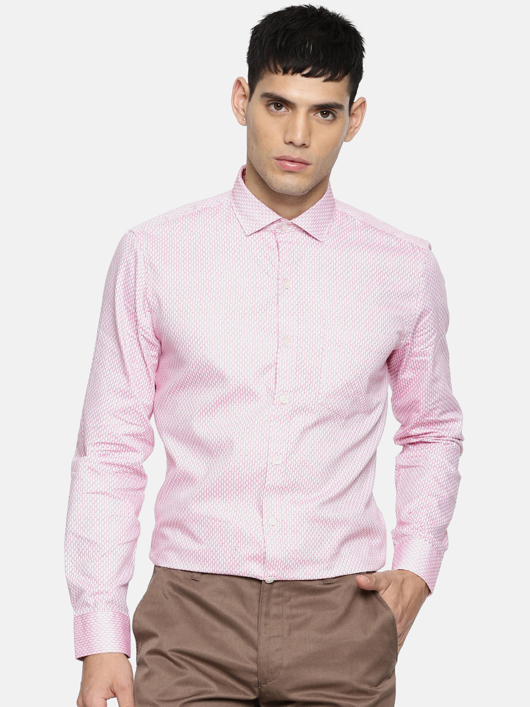Buy CODE By Lifestyle Men Pink & Off White Slim Fit Self Design Casual