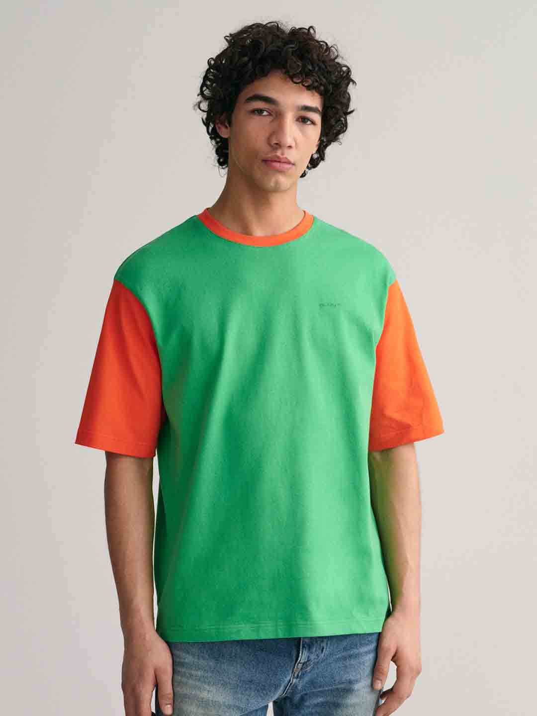 Gant Men Green Striped Round Neck Short Sleeves Tshirt